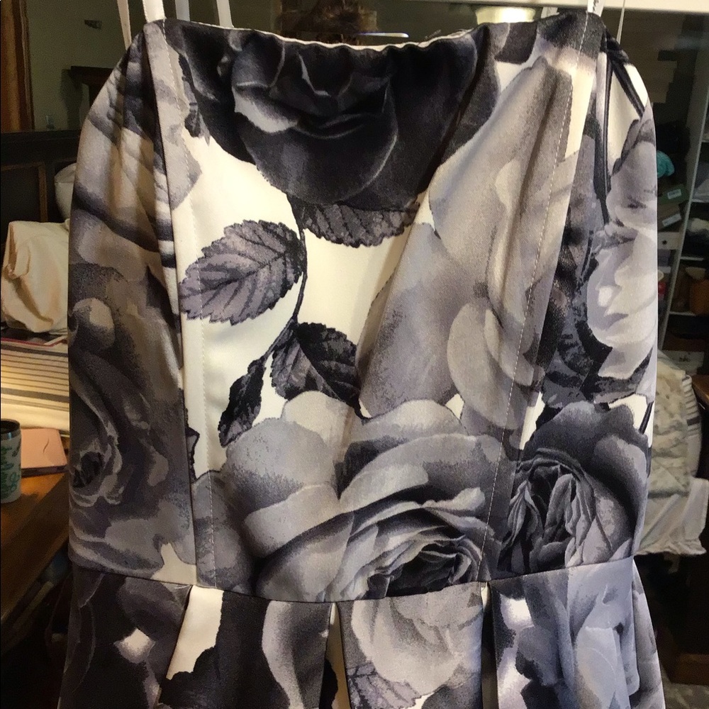Black/White Floral High-Low Satin Twill Ball Gown - Picture 3 of 8